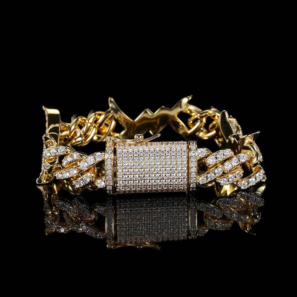 European Hip Hop Simple Personality Iron Wire Chain Zircon Cuban Link Chain Real Gold Electroplated Hiphop Thorn Bracelet Necklace