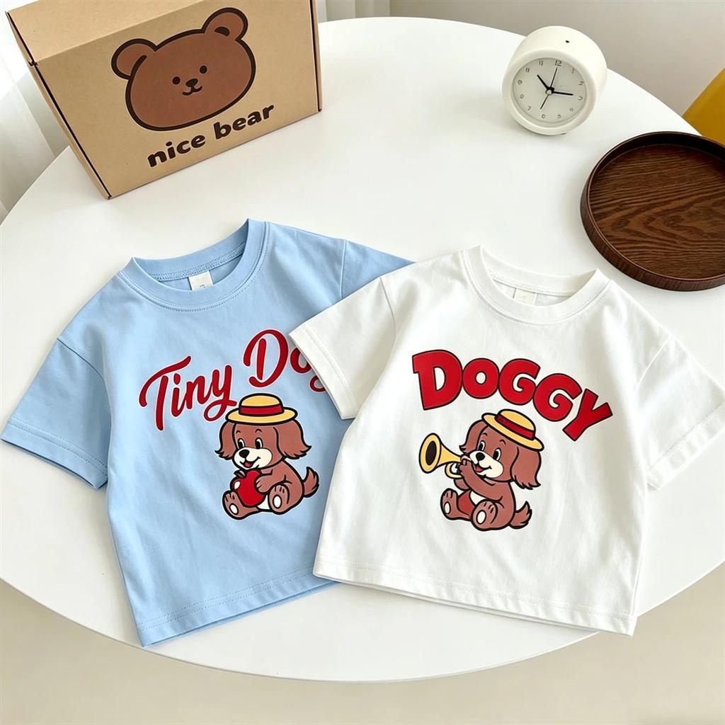 White Blue Tshirt For Boys And Girls Shortsleeved Tops New Design Tees Round Neck Base Shirt Toddler Loose Casual Clothing