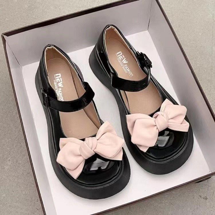 Модные туфли Kawaii Bowknot White Lolita Shoes Women 2024 Platform Mary Janes Woman Japanese Style Patent Leather Jk Shoes Platform Shoes