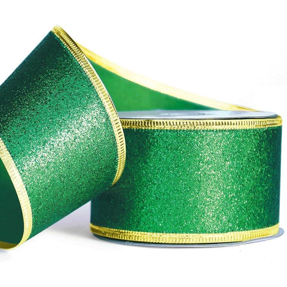 5 ярдов рождественских лент с блестками, проволочные рождественские ленты с проволочной окантовкой для упаковки подарков, бантов, лент для рождественской елки, гирлянд, подарков