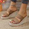 Лето 2025, новинка, европейская и американская внешняя торговля, женская обувь больших размеров, танкетка, толстая подошва, надпись, повседневные прохладные шлепанцы с открытым носком