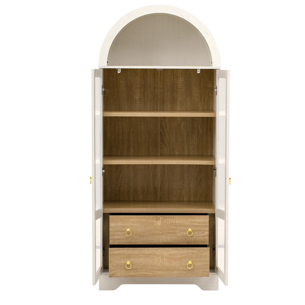 Highboard with adjustable shelves and drawers, with transparent glass and large storage space, ideal for dining room, living room and kitchen (white)