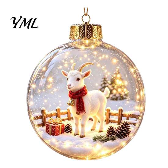 Warm Light Christmas Scenes 3D Animal Faux Crystal Ball Ornament, Lighted Acrylic Hanging Decor Indoor Party Accents with Hedgehog Penguin Panda, LED