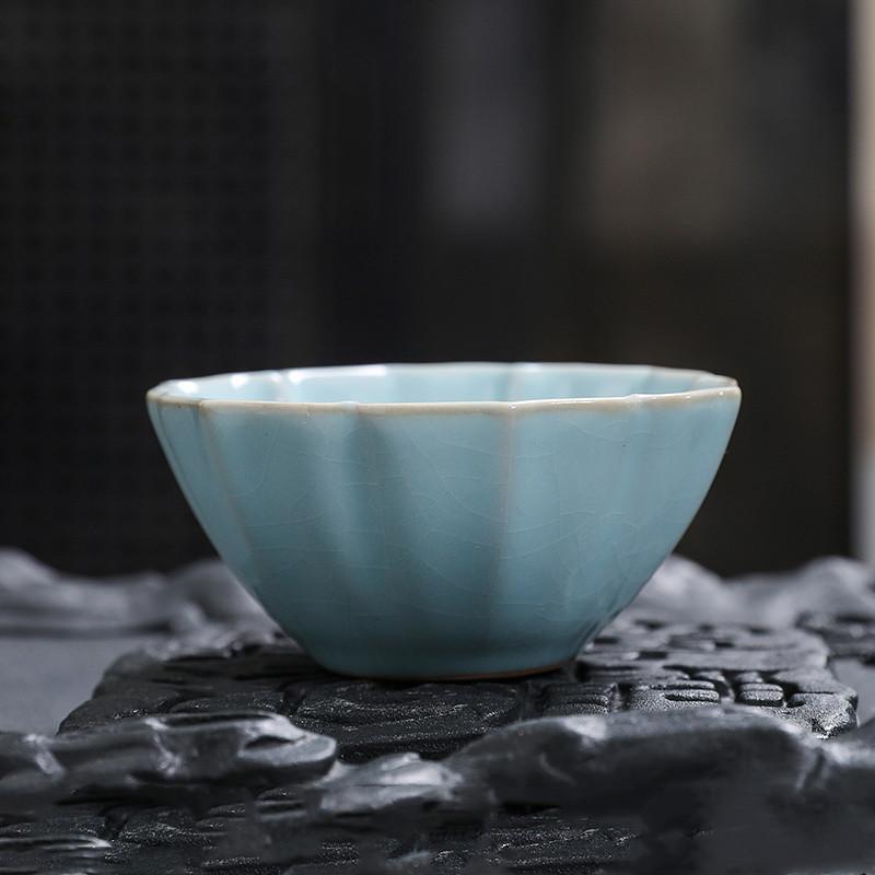 Китайская традиция Керамическая чайная чашка из печи Жу kiln Ручная работа с ледяными трещинами Чайная чашка Домашняя пиала для чая Дорожная Личная чашка мастера Набор для чая