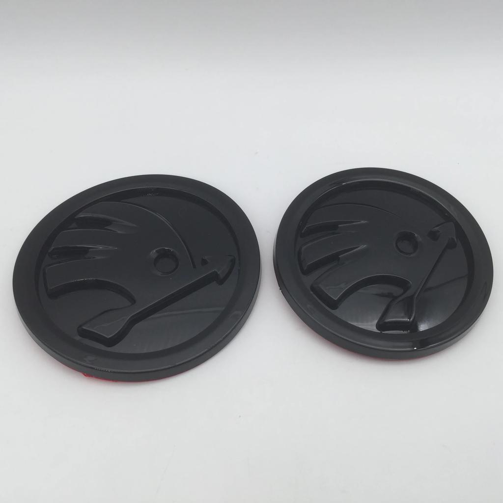 wzvbd3 2pcs 90mm 80mm for SKODA Car Front Grille Head Hood Bonnet Emblem Rear Tail Bumper Trunk Sticker Badge Styling Accessories