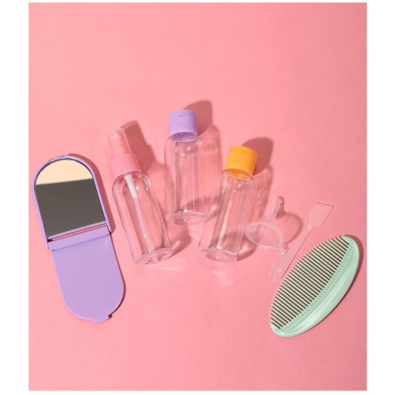 Дорожный набор пустых флаконов, 7-предметный набор флаконов, Косметический набор для переливания, Портативное зеркало для макияжа, Набор расчесок