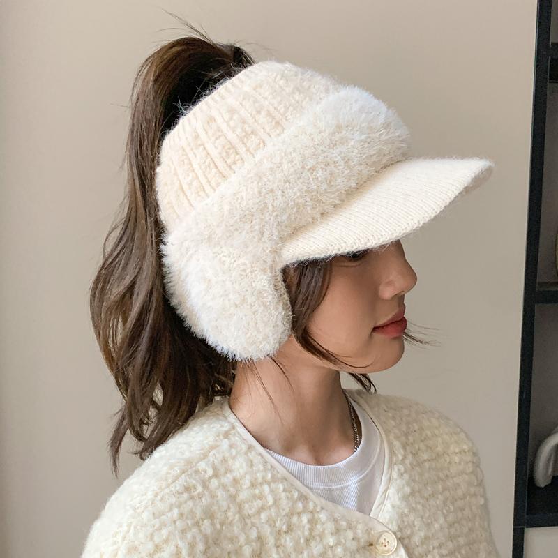 Новая женская зимняя шапка из меха кролика, плюшевая меховая подкладка, теплые шапки для женщин, повседневная зимняя вязаная козырек
