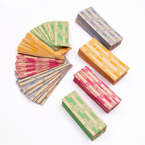 100 шт., обертка для монет, разные плоские рулоны для монет, обертки для монет, крафт-бумага, 4 цвета, рулоны для монет в четвертную монету, никель, пенни, десять центов