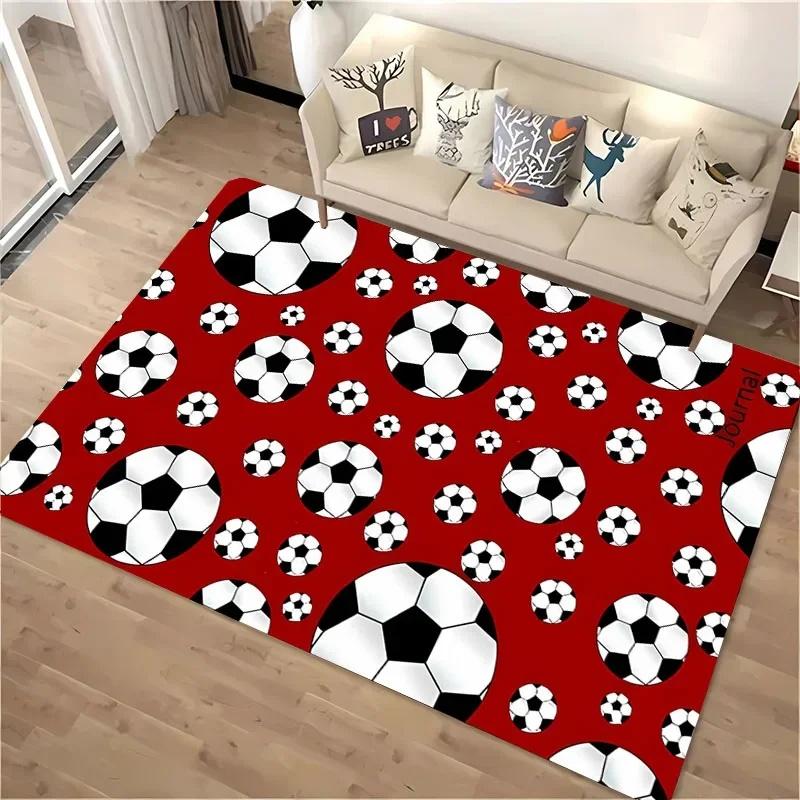 Ball Sports Theme Cartoon Carpet Soccer Floor Mat for Kids' Bedroom Football Large Area Rugs Stylish Living Room and Hallway Rug