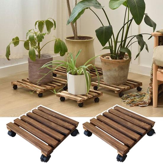 Деревянная подставка для растений на колесах с грузоподъемностью 40 кг, многофункциональная подставка для цветочных горшков с фиксируемыми на 360° роликами
