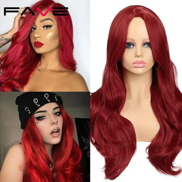 Long Wavy Wigs Ombre Gray To Watermelon Red Black Grey Purple Blue Brown Synthetic Hair For Black White Women Cosplay Party