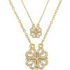 Necklace - Pretty - Four-leaf Clover - Gold-tone Metal - Crystal - 2 In 1 Retro