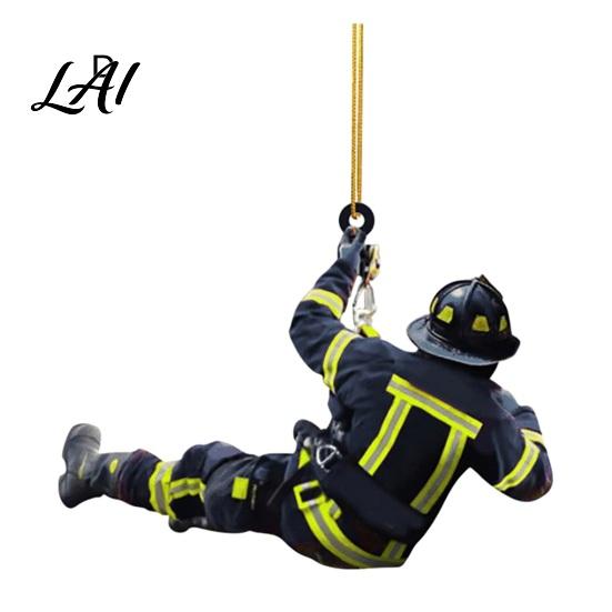 Firefighter Armor Car Rear View Mirror Pendant Fireman Uniform Accessories Christmas Acrylic