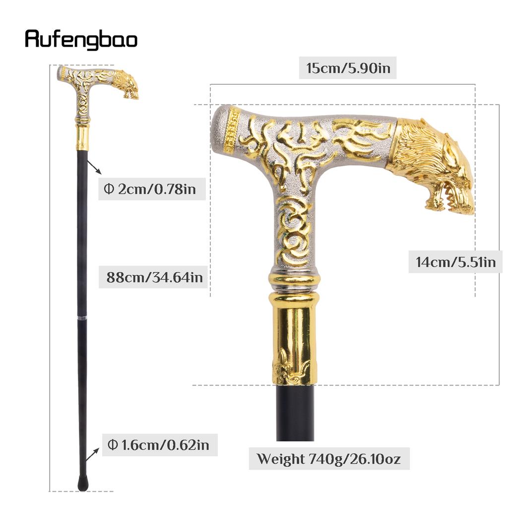 Golden White Wolf Handle Luxury Walking Stick Party Fashion Elegant Walking Stick Decorative Cospaly Cane Knob Crosier 88cm