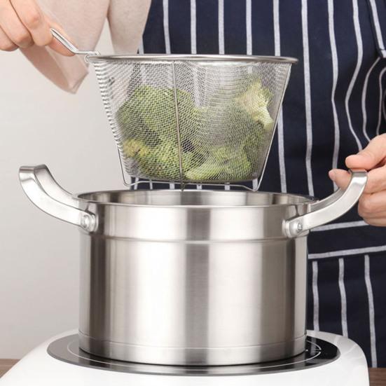 Складная корзина для фритюра из нержавеющей стали с складной ручкой, круглая сетчатая корзина 6/7 дюйма для жарки курицы и закусок на кухне