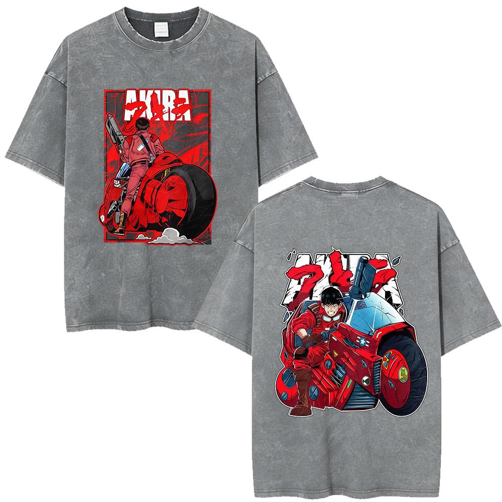 Anime Akira Vintage Washed T Shirts 90s Japanese Manga Shotaro Kaneda Tshirt Men Women Clothing Oversized Tshirts Streetwear