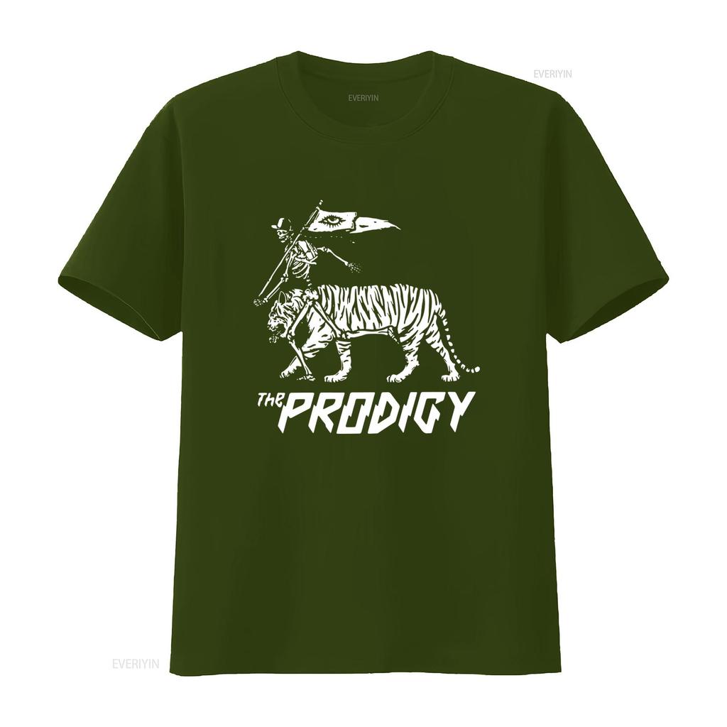Винтажная черная хлопковая футболка для фанатов группы The Prodigy, все размеры, дизайн: скелет верхом на тигре, винтажная, слегка выцветшая
