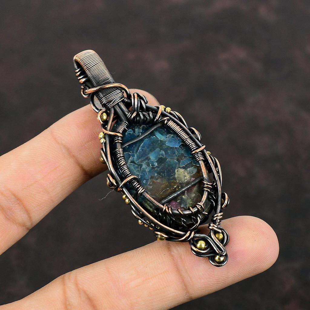 Древо жизни Подвеска с арбузом и турмалином Медная проволока Кулон в обертке Радуга Лунный камень Подвеска из драгоценного камня Медные украшения ручной работы для подарка