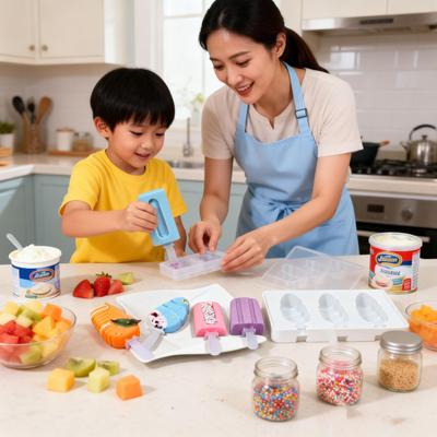 Silicone Ice Cream Mold With Lid 3 Cavity Popsicle Maker DIY Frozen Treat Kit
