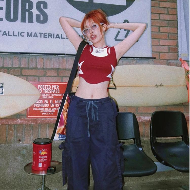 Винтажная сексуальная майка со звездным графическим принтом, женские укороченные топы в американском стиле ретро Y2k, уличная одежда, Эстетическая гранж-поддельная двойка, лето