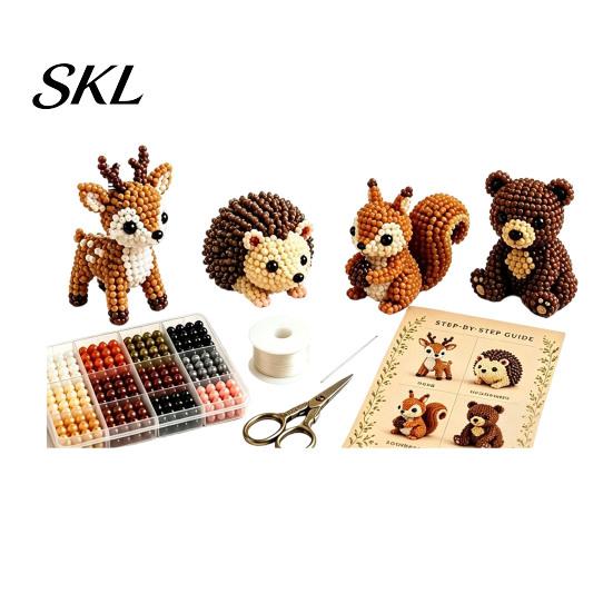 Detailed Beading Tutorial Tiny 3D Beaded Animal Kit, Cute DIY Kit with Colorful Beads and Craft With And Thread Instructions, 4 Designs Handmade