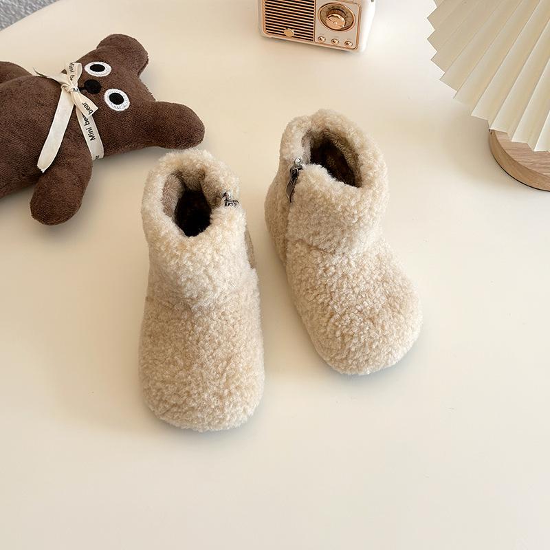 Новые корейские повседневные зимние теплые женские короткие ботинки-слипоны с мягкой подошвой, отделанные мехом, с плюшевой подкладкой и удобные снежные ботинки из овечьей шерсти