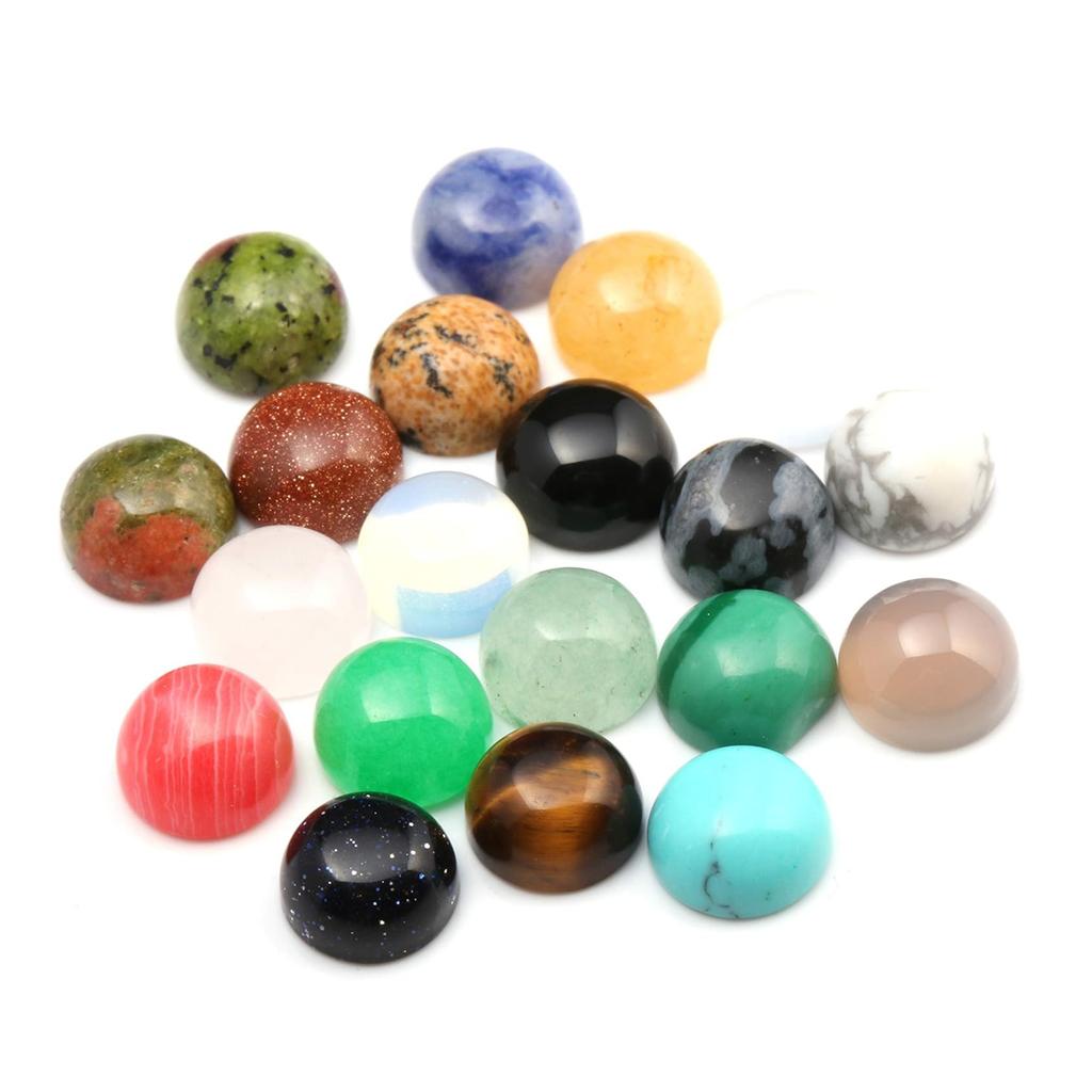 10Pcs, Energy Natural Stone Crystal Quartz Agate Malachite Turquoise Gemstone Cabochons, Fashion Handmade Round Ring Setting for Jewelry Making DIY