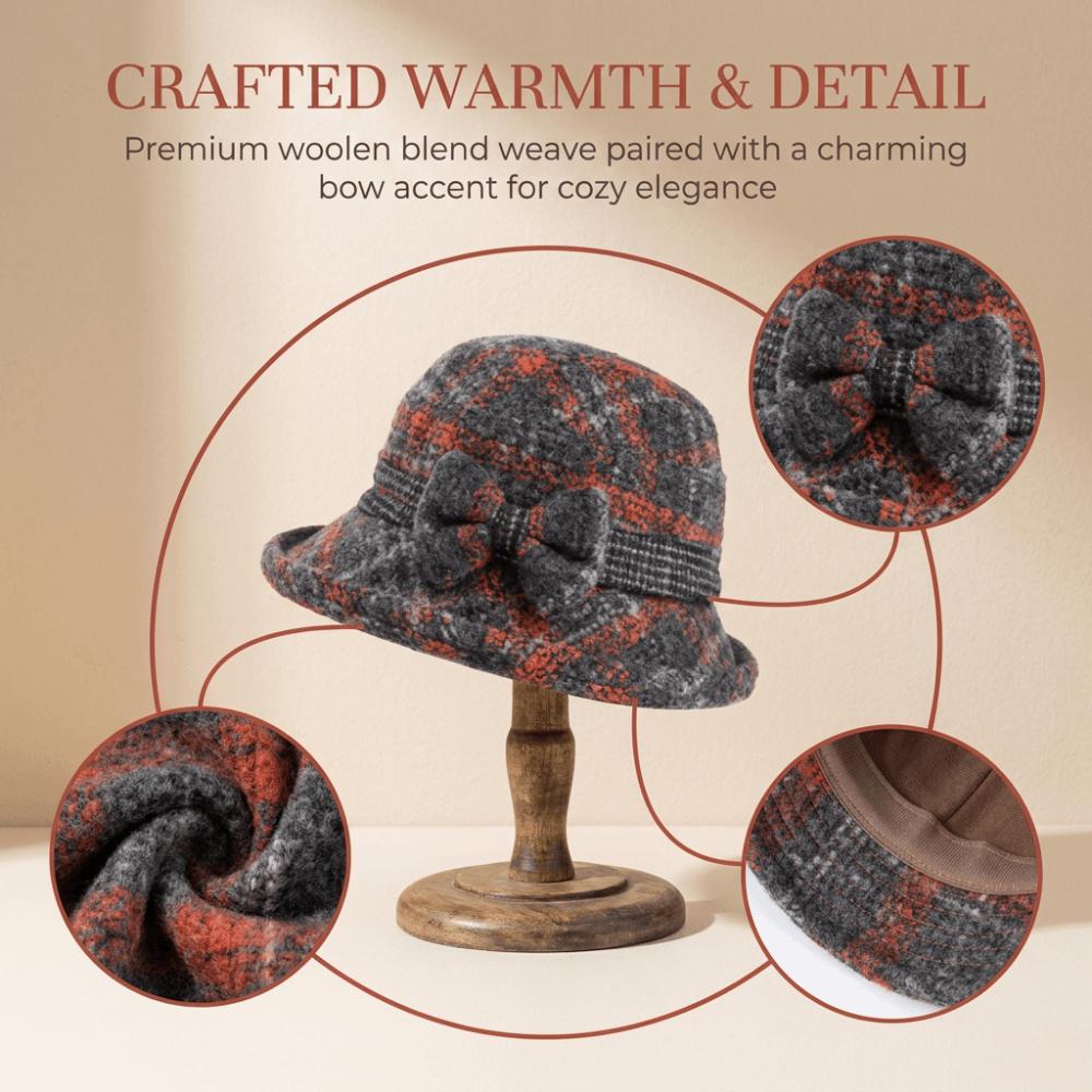 Thickened Bow Top Hat Windproof Cloche Hat Ladies Middle Aged Women Bucket Hat Autumn