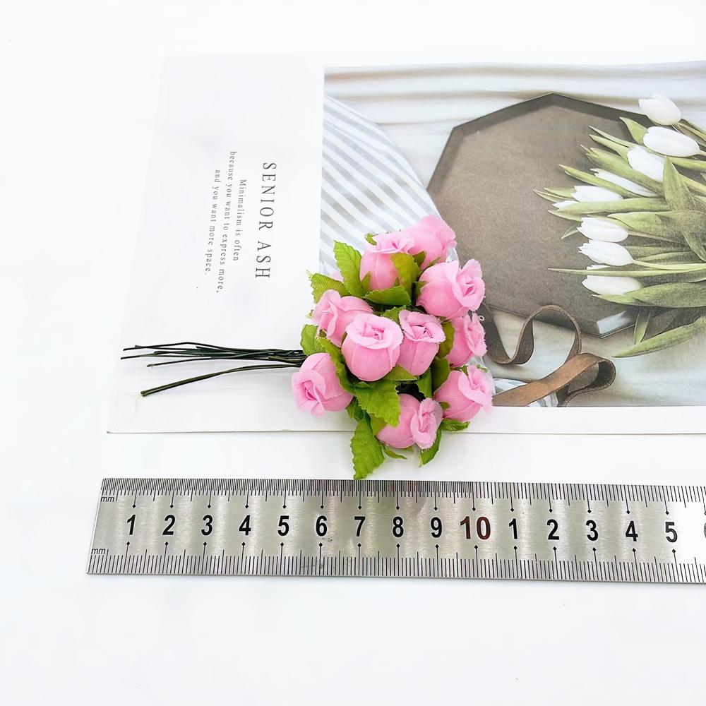 12 шт./лот Искусственные цветы Шелковая роза Мини-букет Рождество Дом Свадьба Новый год DIY Украшение подарочной коробки Поддельные растения