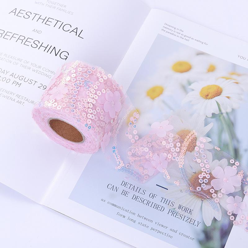 10 ярдов сетчатой ткани, рулон тюля, вышитые пайетки, цветы, тюль, тесьма, своими руками, аксессуары для волос, свадебные украшения для вечеринок, поделки