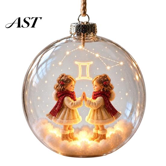 Acrylic Xmas Balls for Party Lighted Zodiac Christmas Ornament, Glowing Sign Ball with Warm LED, Ornaments Wall 3D Clear Hanging Pendant Tree Mantel,