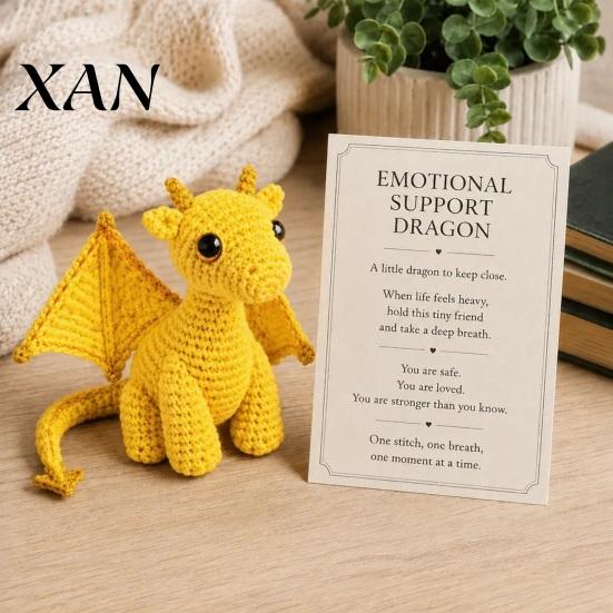 Emotional Support Toy Dragon Crochet Doll with Card, Handmade Decor, Inspirational Decor Mini Knitting Ornament, Gifts for Family Friends Stress