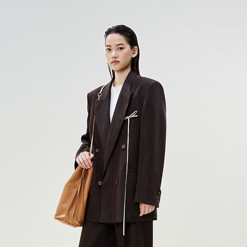 LESS 2025 Spring Double-Breasted Long Lapel Blazer