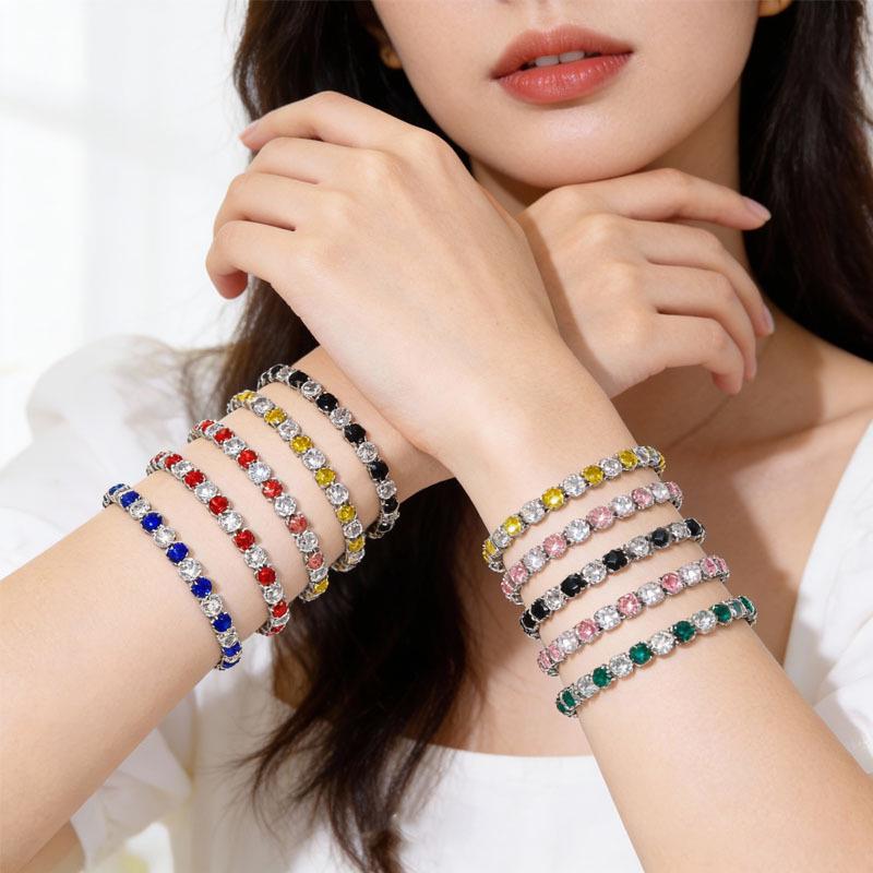 Европейско-американский двухцветный циркониевый теннисный браслет: Высококачественная модная одежда в стиле легкой роскоши для женщин, 4 мм