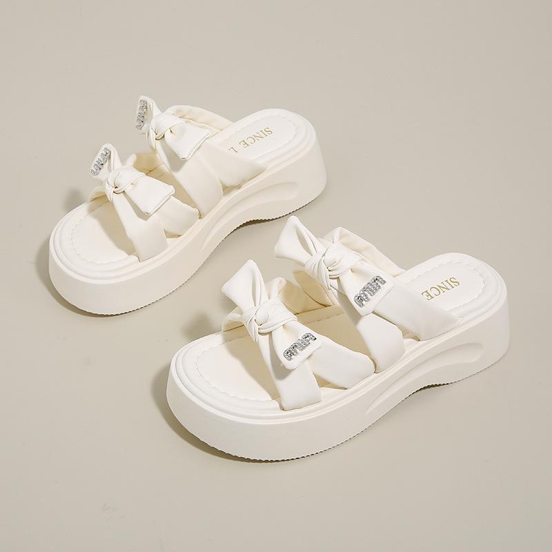 Bow Stepping On Shit Slippers Fairy Fairy Wind 2025 Summer Versatile One-word Sandals Thick-soled Seaside Beach Sandals