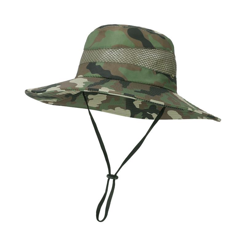 Summer Mesh Breathable Bucket Hat Camouflage Big Brim Visor Hat Men's Outdoor Mountaineering Fishing Sun Protection Benny Hat