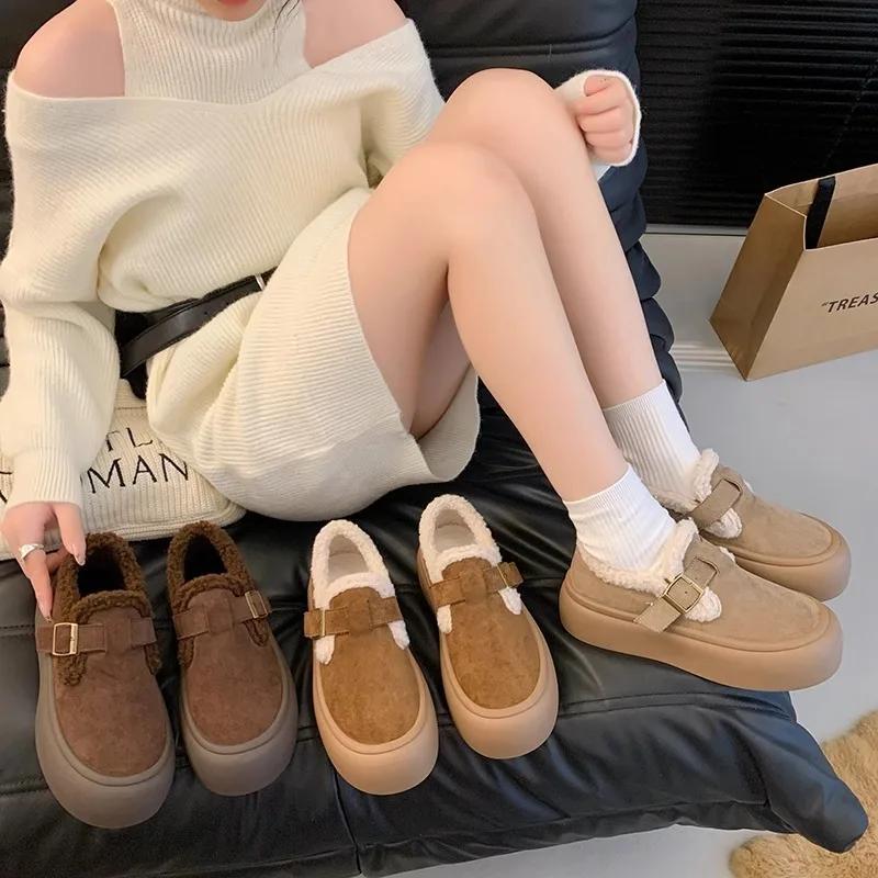 Мода 2025 Женские Зимние Повседневные Ботинки Новые Мокасины Мягкая Платформа Нескользящие Лоферы Модные Теплые Плюшевые Слипоны Женские Хлопковые Ботинки Boken