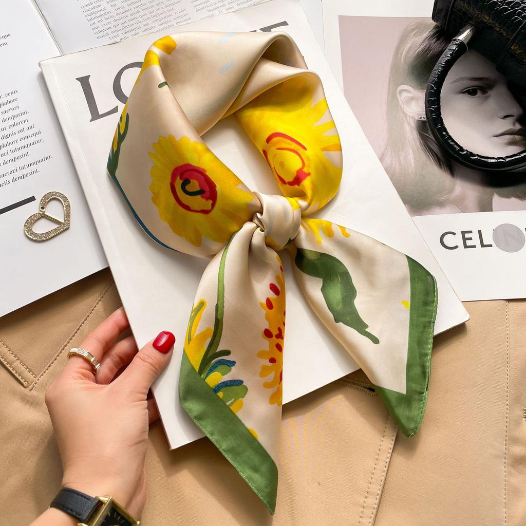 Brand Floral Print Silk Square Scarf Women Soft Satin Kerchief Hairband Neckerchief Head Hijab Lady Headband Foulard Bag Ribbon