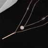 Zircon Round Shiny Rose gold 925 Sterling Silver Long Pendant Clavicle Chain Double Layer Necklace
