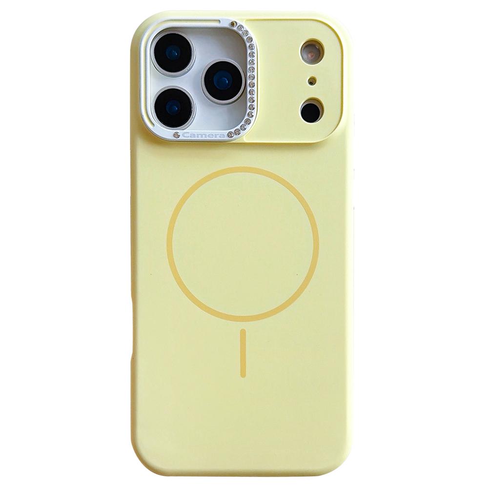 For iPhone 17 Pro Case Compatible with MagSafe Rhinestone Decor Lens Frame Silicone Phone Cover