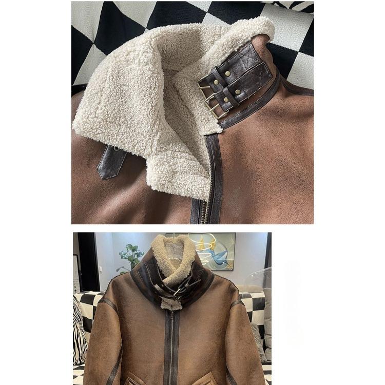 Модная и свободная дубленка с мехом для женщин, толстая и теплая кожаная куртка с плюшем для женщин