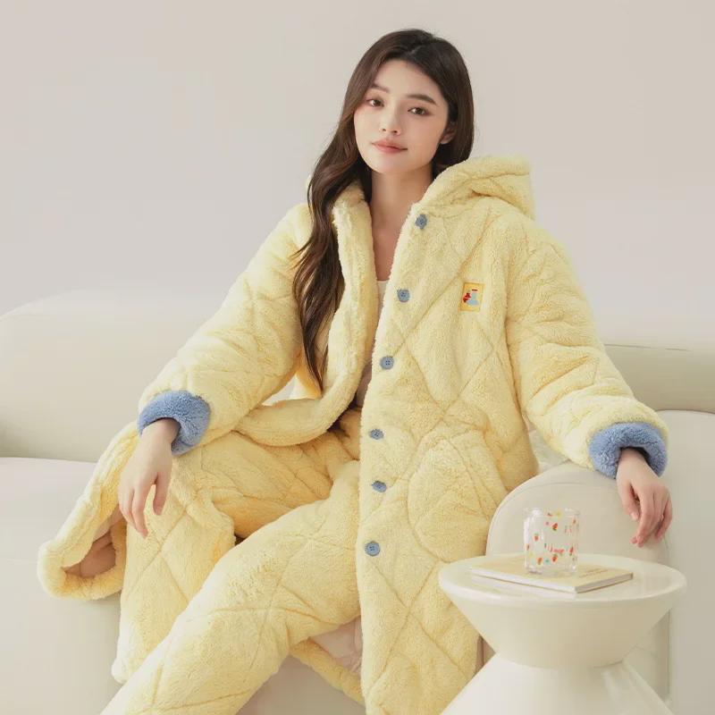 2023 Женская ночная рубашка из кораллового флиса: Плотный бархат с подкладкой, осенне-зимний, универсальный костюм для дома и улицы
