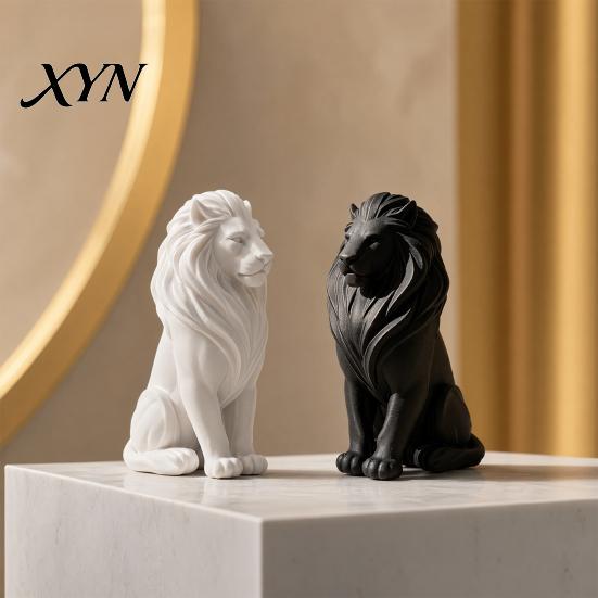 Черно-белый Лев Декор 3D Печатная Скульптура, & Животные Статуэтки с Сопутствующими Статуями Текстурированная Грива, Минималистичный Настольный Декор для Гостиной