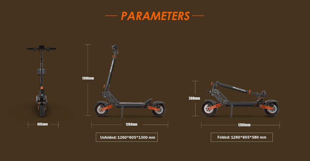 Foldable electric scooter Kukirin G2 Max, 1000W motor, 48V 20.8AH battery, top speed 55km/h, cruising range 70km, 10-inch tires