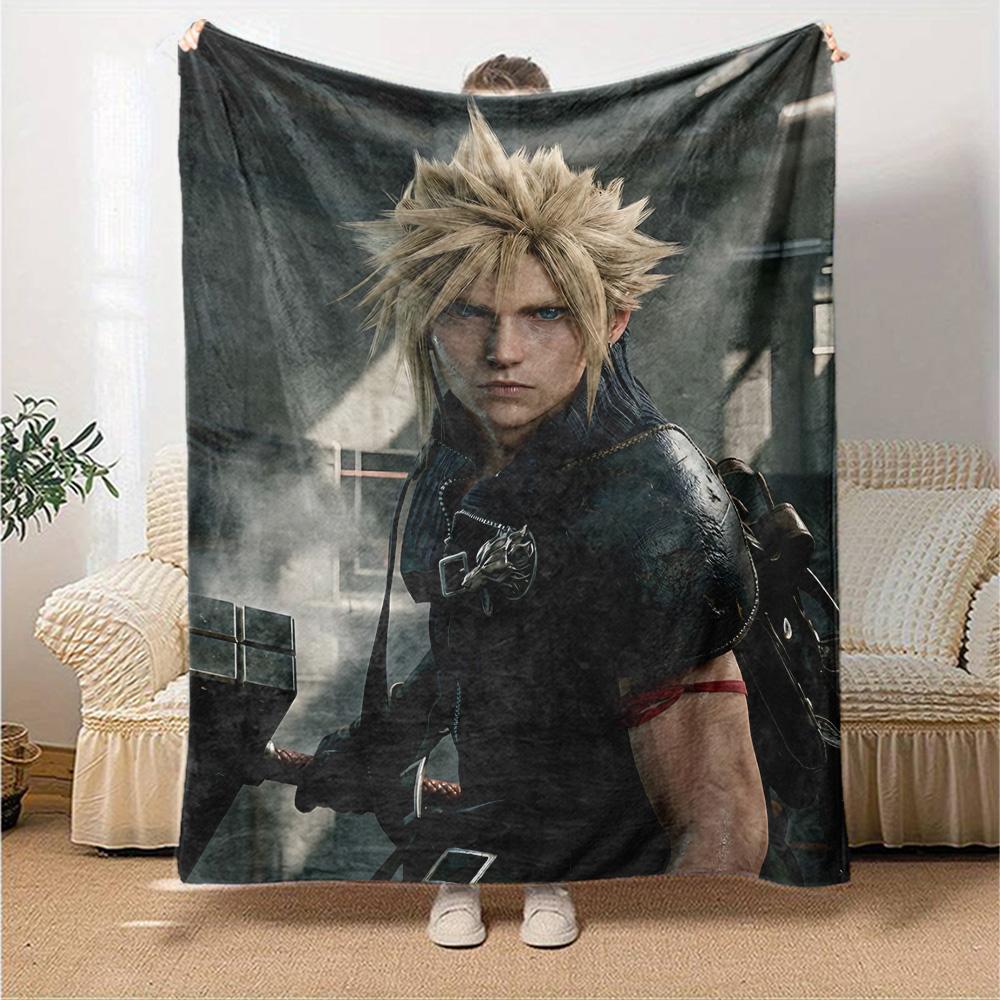 Cloud Strife Final Fantasy Hero Flannel Blanket Super Soft Warm Cozy Blanket for Sofa Bed Office Travel All‑Season Home Decor Gift