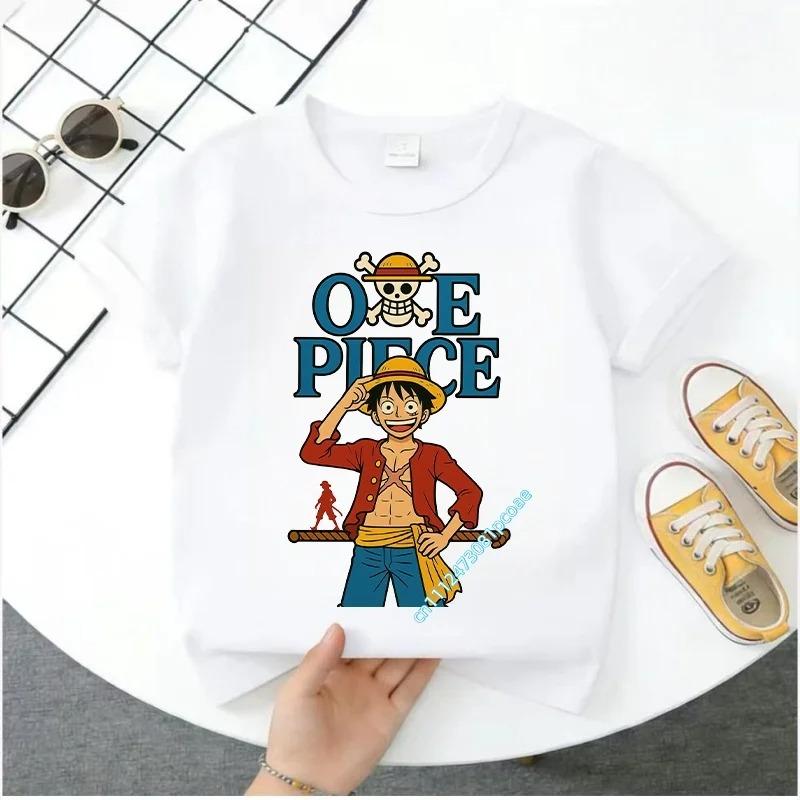 Мальчишеская толстовка One Piece 2026 - Детский повседневный топ с коротким рукавом - Летний с мультяшным принтом