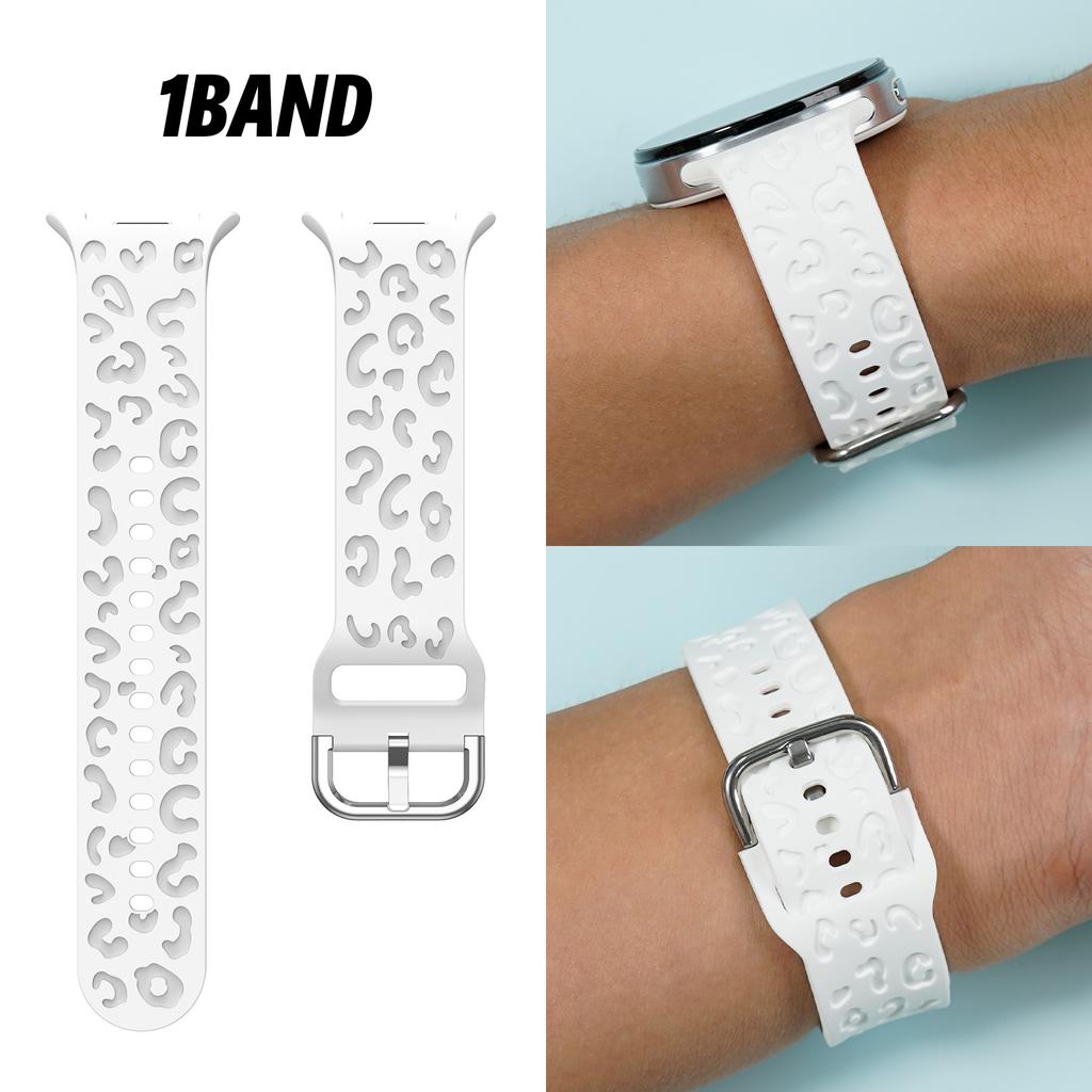Силиконовый спортивный ремешок с леопардовым принтом для Samsung Watch8 Classic (40/44/46мм) Дышащая, влагостойкая раскладывающаяся застежка