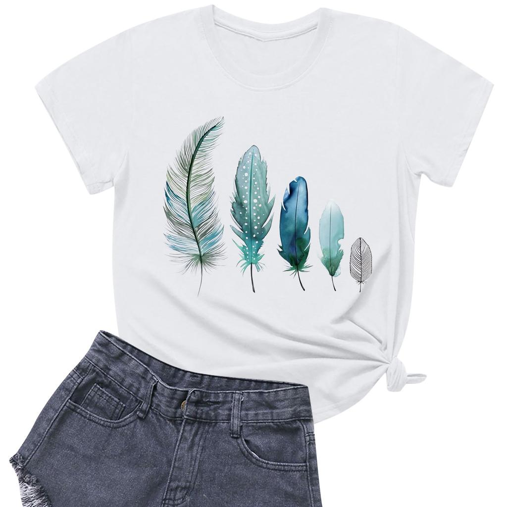 Women's Round Neck Casual Printed Short-sleeved T-shirt Top