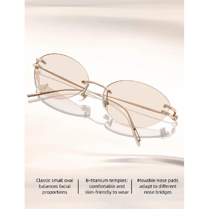 CAPONI New Rimless Women Cat Eye Glasses Fashion Outdoor Tourism and Vacation Titanium Original Design UV400 Sunglasses CP35051