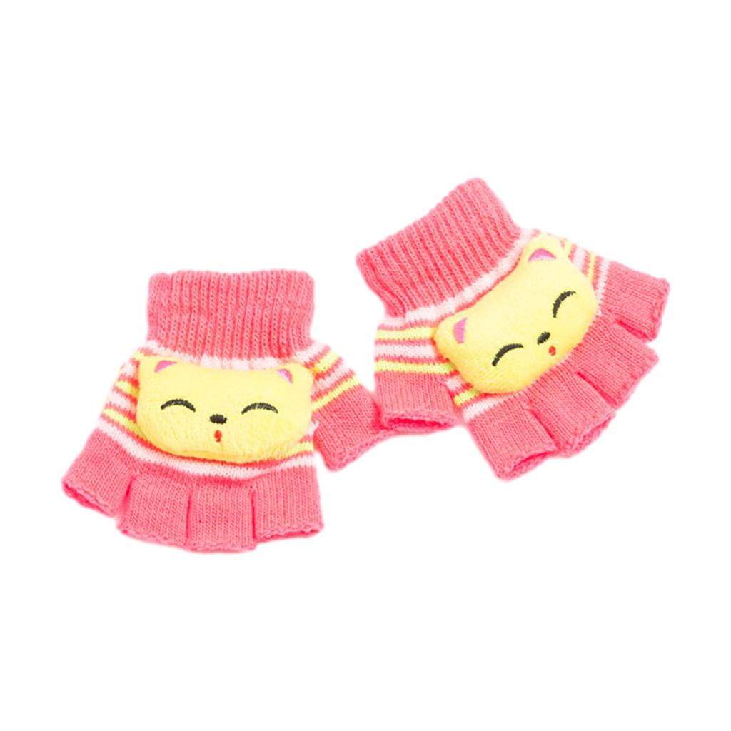 Toddler Half Finger Gloves Cartoon Warm Gloves Knitted Mittens Winter Thick Gloves Indoor Gloves for Little Girls Boy
